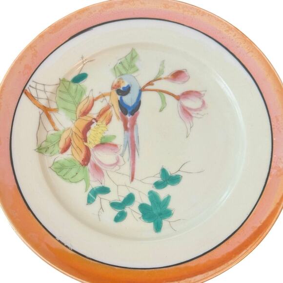 Vintage Chikaramachi Japan Bird Plates | Set of 4 Copper Rim Dessert Plates - Picture 2 of 5